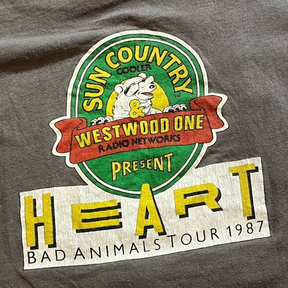 VTG 80's Heart Bad Animals Tour Band Graphic T Shirt Double Sided Faded SZ S - Picture 5 of 7